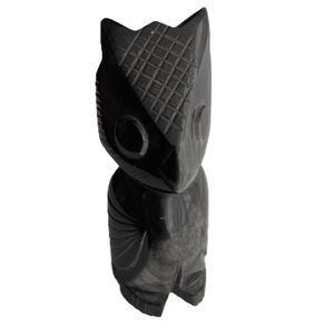 OWL STATUE Hand Carved Natural Stone Sculpture Black Obsidian Volcanic Rock